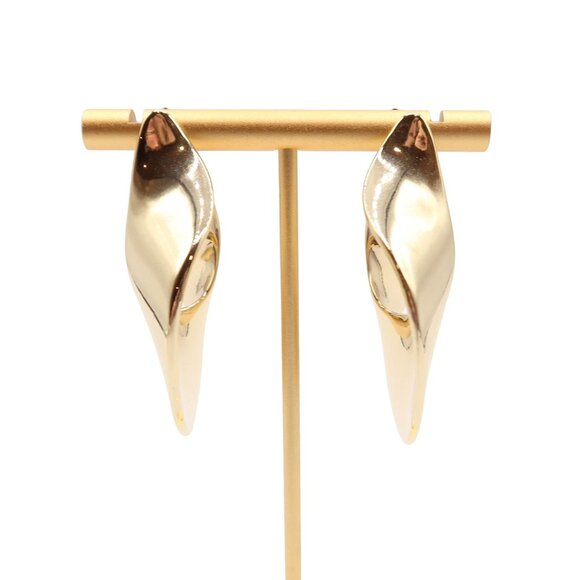 OPEN EDIT Liquid Twist Hoop Gold Tone Statement Chunky Earrings Unsigned 2" - Picture 2 of 5